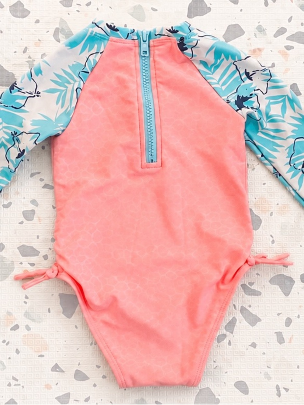 Toddler Girls' Long Sleeve One Piece Hibiscus Floral Rash Guard Swimsuit - 18M